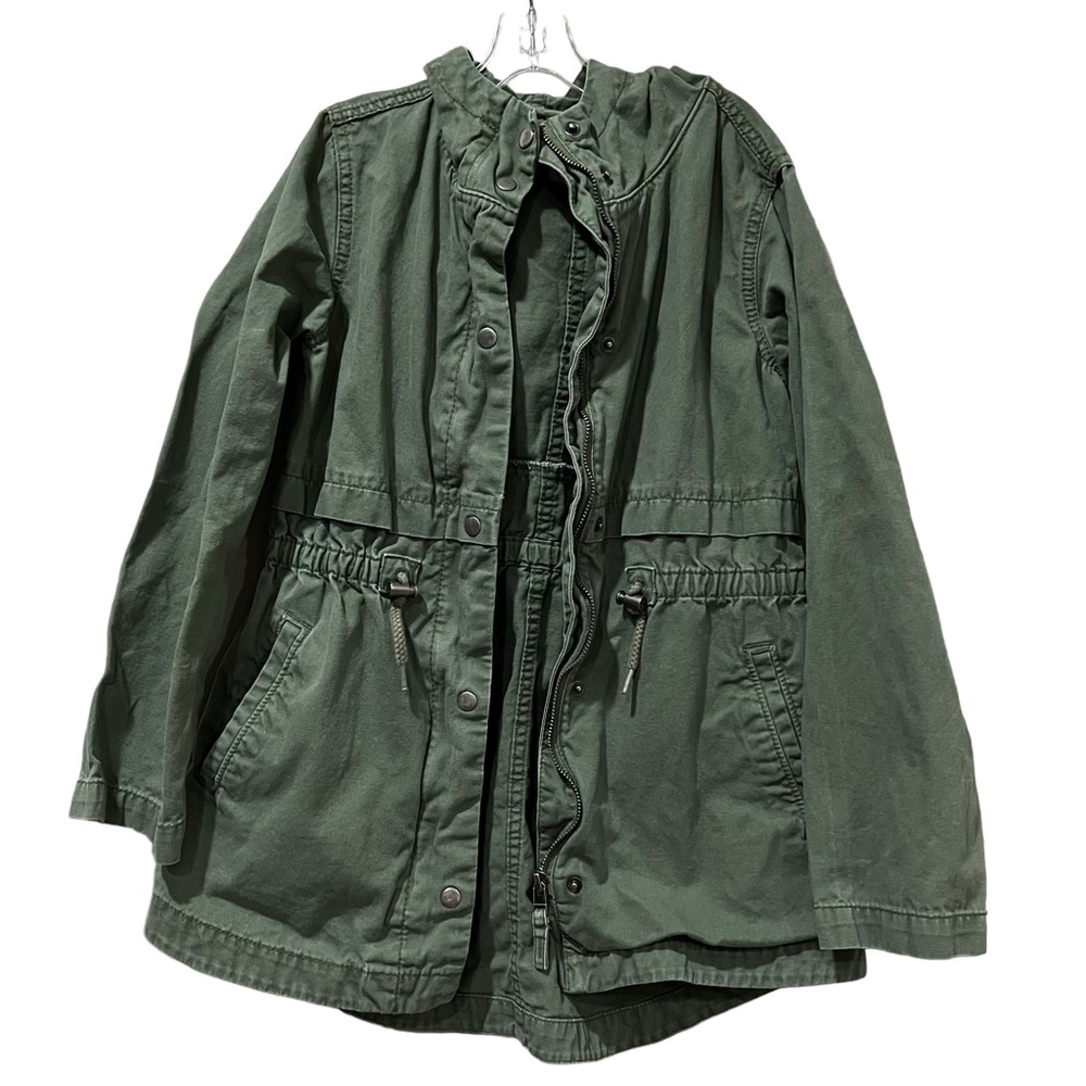 Old Navy Girls 10/12 Olive Green Zip Up Hooded Jacket Utility
